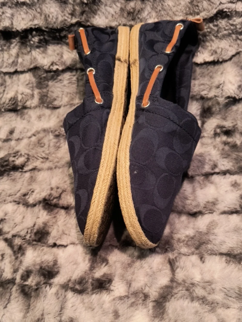 Coach Navy Signature Canvas Slip-On Espadrilles Womans